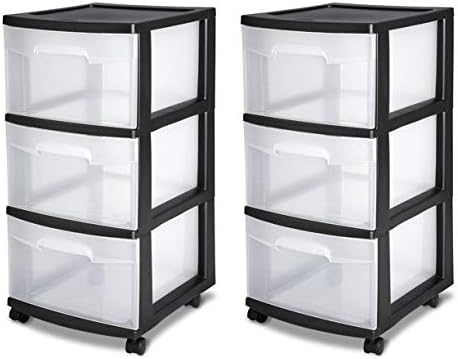 Sterilite 3 Drawer Cart Black Set of 2