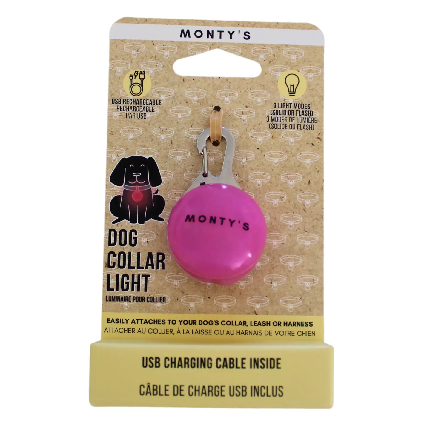 Monty's USB Rechargeable Flashing Dog Collar/Harness Light - Pink