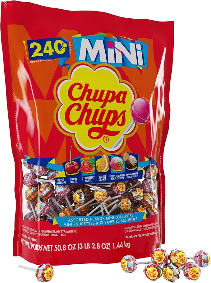 Chupa Chups, 'The Best Of' Assorted Mini Lollipops Candy, Bag of 240 Pieces