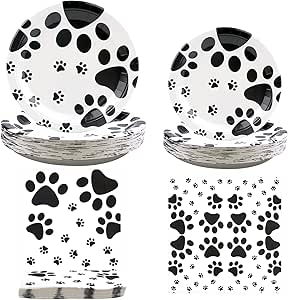 Puppy Paw Party Supplies, Dog Birthday Decorations, 120 Pieces Puppy Theme Tableware Set, 40 9" Plates, 40 7" Plates and 40 Napkins for Dog Cat Print Decorations