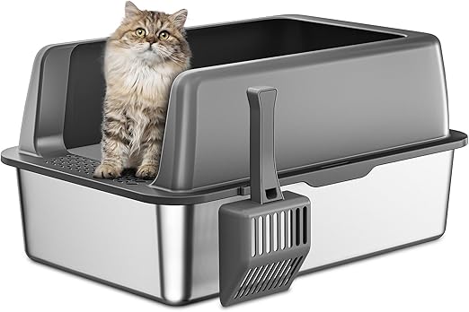 Zarler Stainless Steel Litter Box with Lid, Extra Large Cat Litter Box