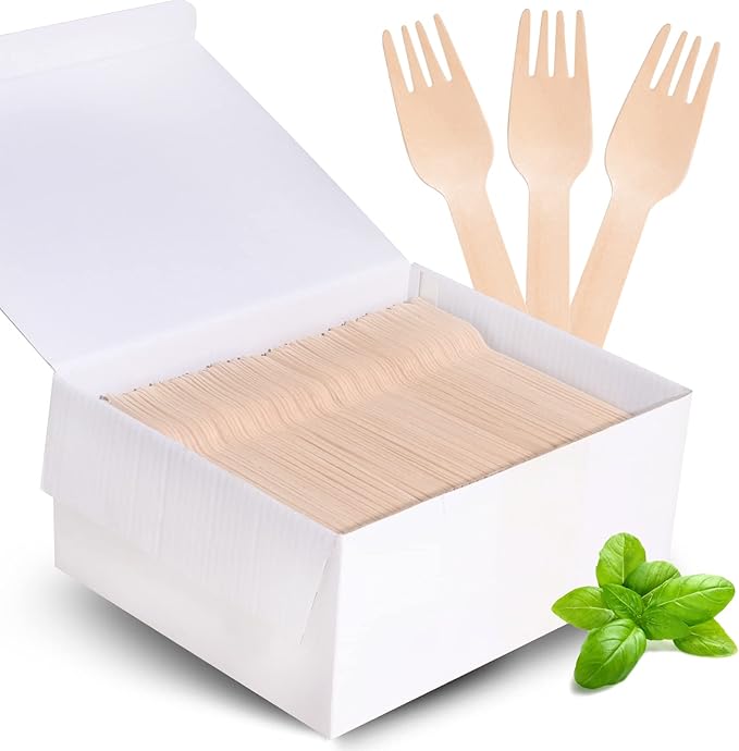 Disposable Wooden Forks for Eating - 300Pcs Natural Wooden Forks Disposable, Biodegradable and Compostable Wooden Cutlery for Dining, Ice Cream Dessert Forks