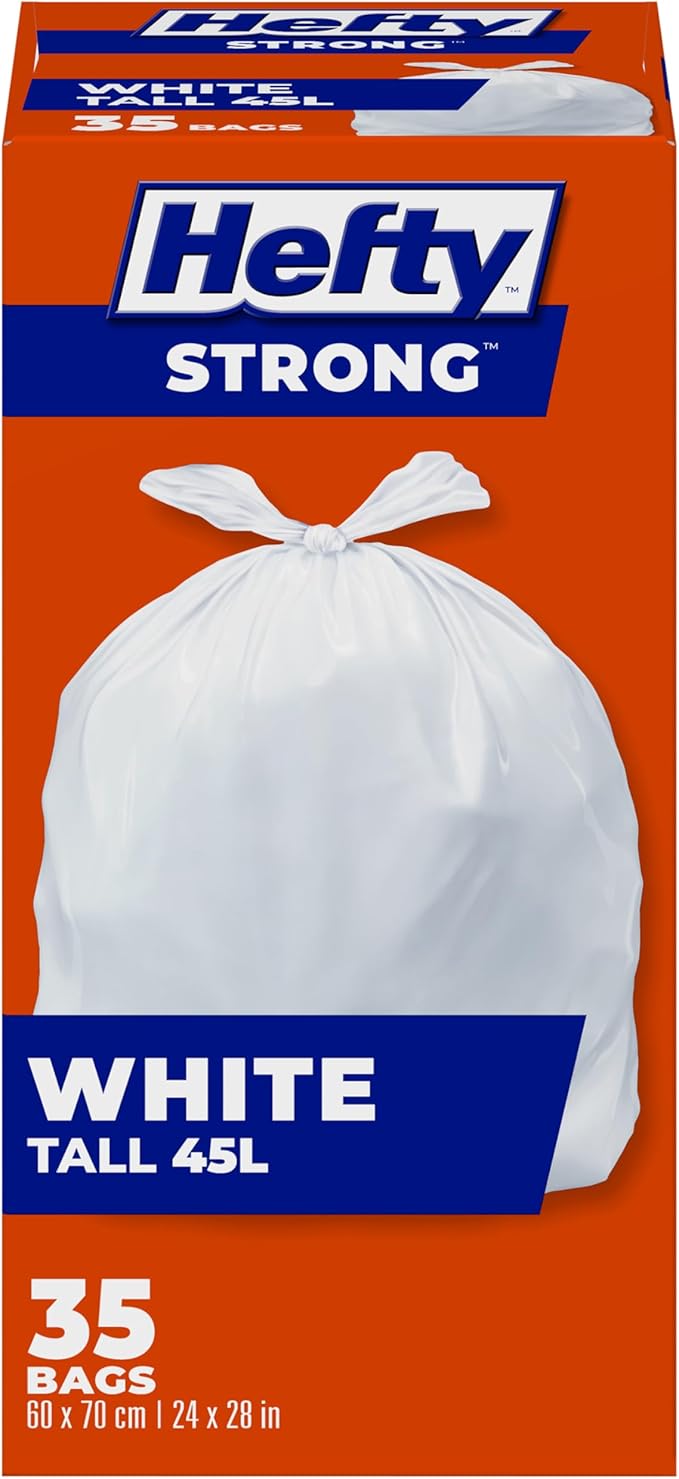 Hefty™ Garbage Bags, Strong Tall 45 Litres White Kitchen, Easyflaps™, 35 Bags