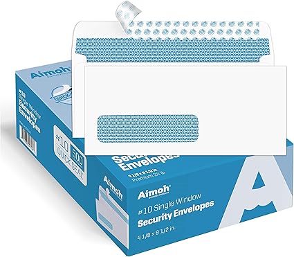 Aimoh 500#10 Single Left Window SELF Seal Security Envelopes - Super Strong