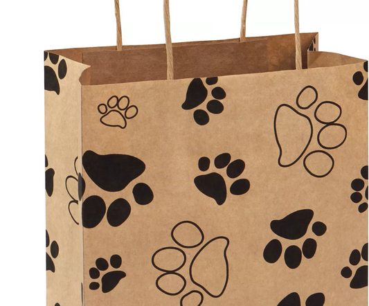 Printed Kraft Paper Shopping Bags - 8 x 4 1⁄2 x 10 1⁄4", Cub, Paw Print