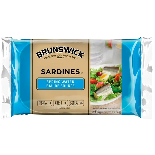 Brunswick Sardines in Spring Water - 106g, 18 Count - Canned Fish