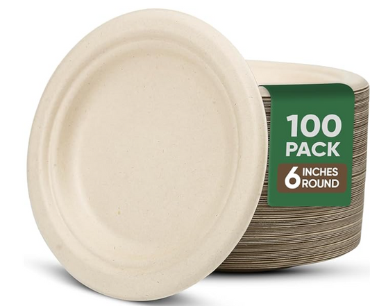Paper Plates 6 Inches, 100 Pack Disposable Plates – 100% Compostable