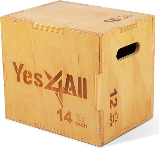 Yes4All 3 in 1 Wood Plyo Box with 4 Different Sizes Holds Up to 450lbs – Included: Packaged Screws for Easy Assembly