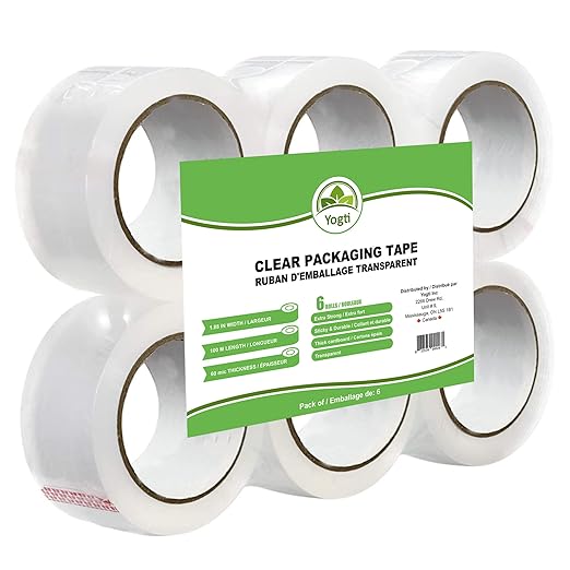 Yogti [Canadian Brand] Clear Packing Tape, Packaging Tape Heavy Duty 240 Gauge - 1.88" x 109 Yards - 6 Rolls, 60 Micron, 2.4 mil, 100M per roll - Excellent for Shipping, Moving, and Storing
